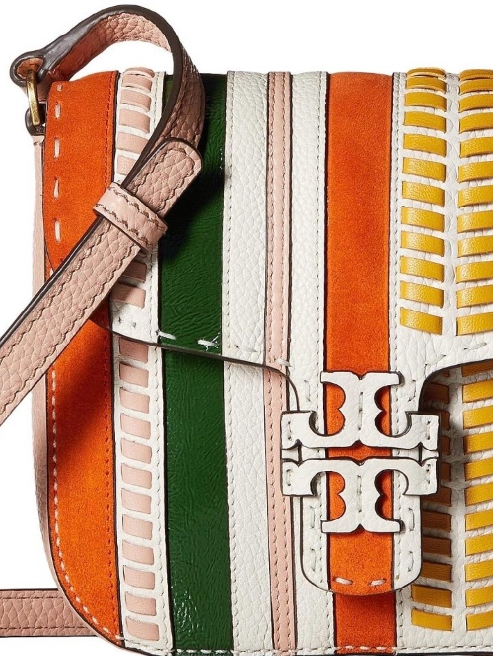 ✨Tory Burch McGraw Pieced-stripe crossbody bag